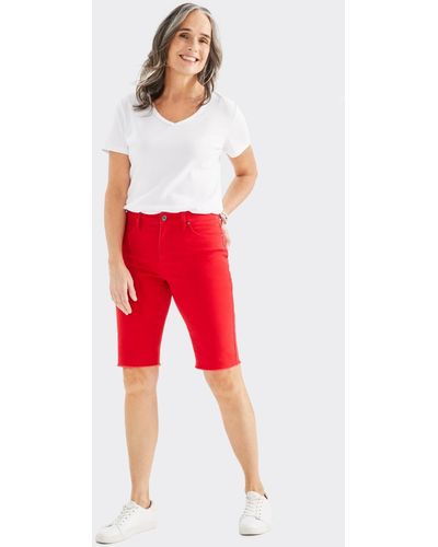 Style & Co. Mid-rise Raw-edge Bermuda Jean Shorts - Red