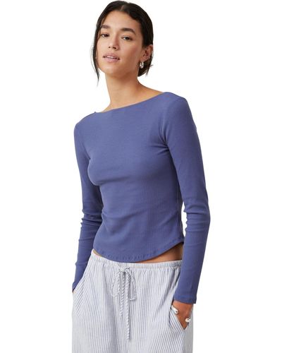 Cotton On Margot Boat Neck Long Sleeve Top - Blue