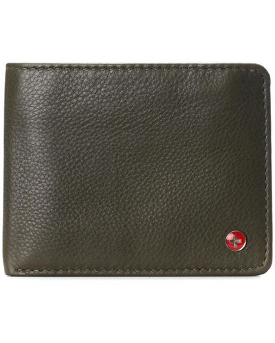 Alpine Swiss Genuine Leather Passcase Bifold Wallet Rfid Safe 2 Id Windows - Green