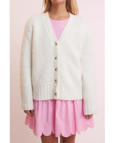 English Factory Fuzzy Button-up Cardigan - Natural
