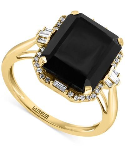 Effy Effy® Onyx & Diamond (1/5 Ct. T.w.) Halo Ring In 14k Gold - Metallic