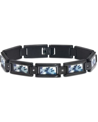 Macy's Diamond Accent Camo Carbon Fiber Link Bracelet - Black