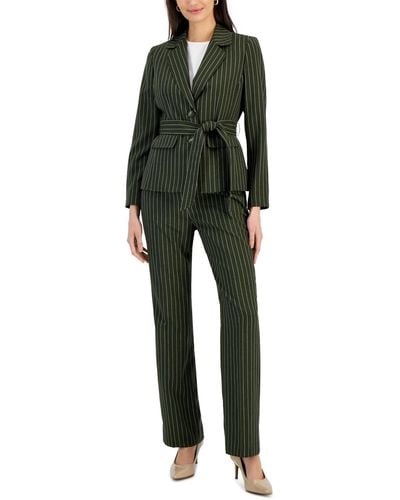 Le Suit Striped Belted Pantsuit - Green