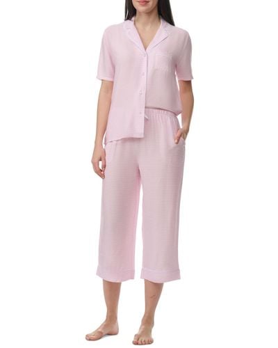 Splendid 2-pc. Notched-collar Cropped Pajamas Set - Pink