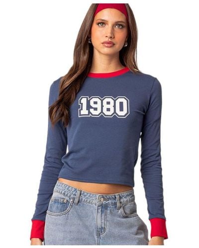 Edikted 80s Baby Long Sleeve T Shirt - Blue