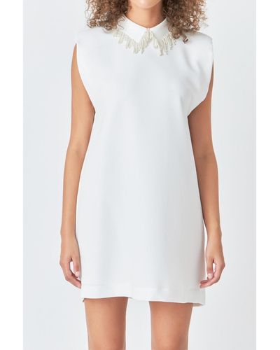 Endless Rose Pearl Collar Sleeveless Mini Dress - White