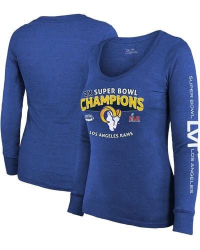Majestic Threads Heather Royal Los Angeles Rams 2-time Super Bowl Champions Sky High Tri-blend Long Sleeve Scoop Neck T-shirt - Blue