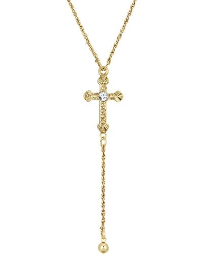 2028 14k Gold-tone Crystal Accent Cross 15" Adjustable Y-necklace - Metallic