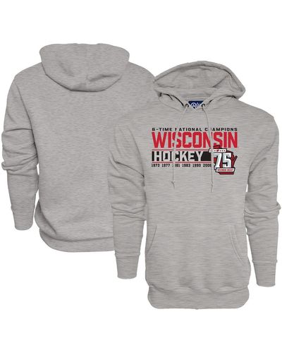 Blue 84 Wisconsin Badgers Hockey 75th Season And Six-time National Champions Pullover Hoodie - Gray