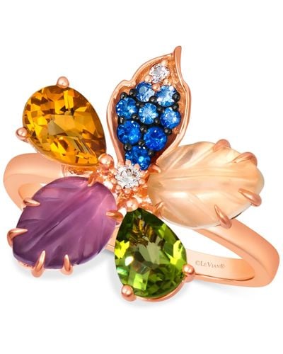 Le Vian Ombré® Multi-gemstone (3 Ct. T.w.) & Vanilla Diamond Accent Flower Ring In 14k Rose Gold - Yellow