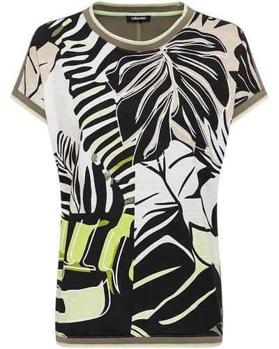 Olsen 100% Cotton Short Sleeve Abstract Palm Print T-shirt - Black