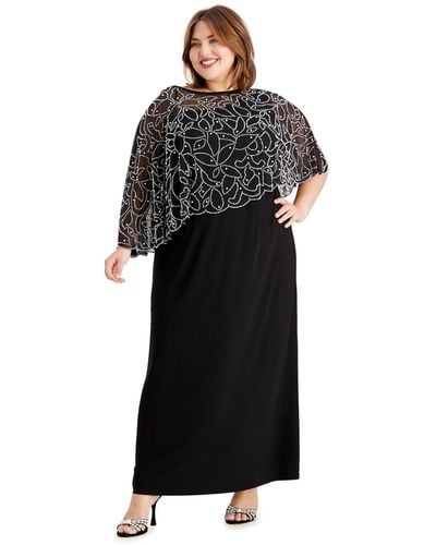 Msk Plus Size Beaded Cape Gown - Black