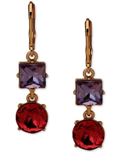 Karl Lagerfeld Gold-tone Stone Double Drop Earrings - Red