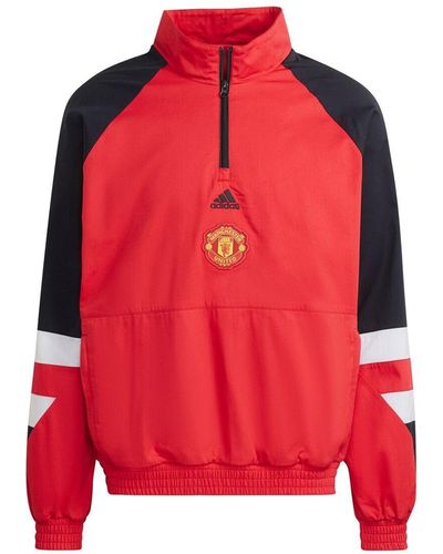 adidas Manchester United Football Icon Raglan Quarter-zip Jacket - Red