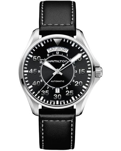 Hamilton Swiss Automatic Khaki Pilot Black Leather Strap Watch 42mm