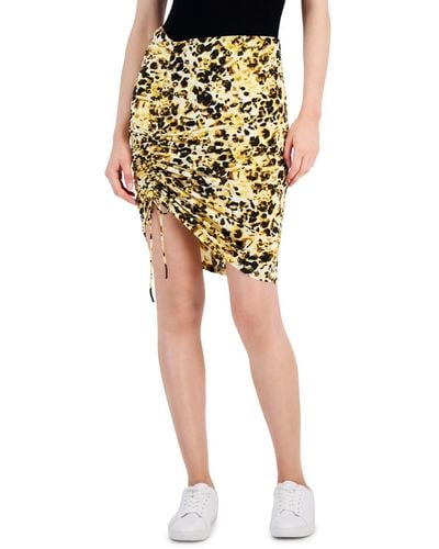 HUGO Animal-print Side-ruched Pull-on Skirt - Yellow