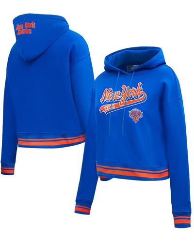 Pro Standard New York Knicks Script Tail Cropped Pullover Hoodie - Blue