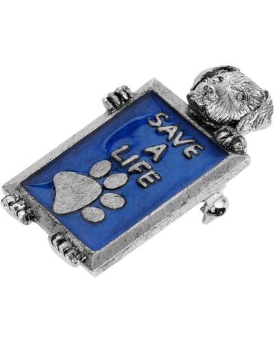 2028 Silver-tone 'save A Life' Dog Frame Pin - Blue