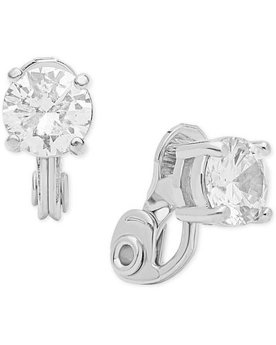 Anne Klein Crystal Solitaire E-z Comfort Clip-on Earrings - Metallic