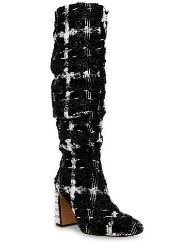 Betsey Johnson Declaan Tweed Slouchy Tall Regular Calf Boots - Black