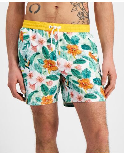 Guess Vintage-print Floral Swim Trunks - Blue