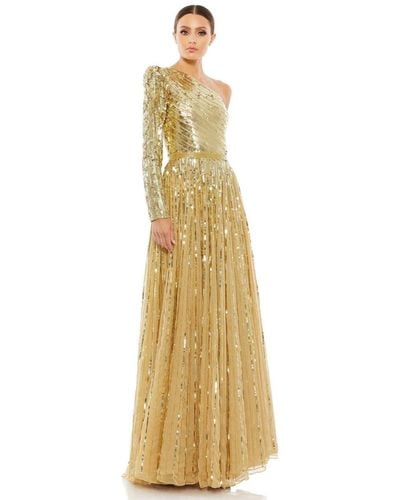 Mac Duggal Sequined One Shoulder A Line Gown - Metallic