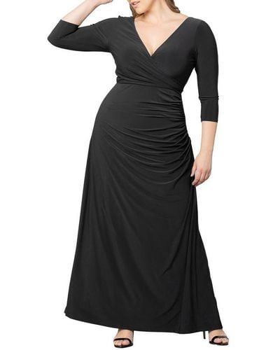Kiyonna Plus Size Gala Glam V Neck Evening Gown - Black
