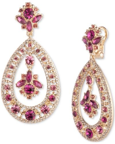 Marchesa Gold-tone Mixed Stone Cluster Orbital Drop Earrings - Red