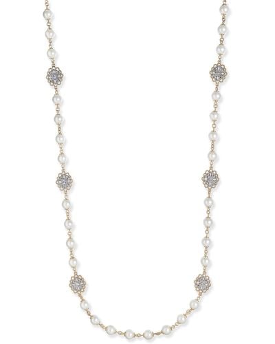 Charter Club Gold-tone Crystal Filigree & Imitation Pearl Strand Necklace - White