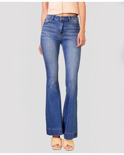 Kancan High Rise Faded Stretch Flare Jeans - Blue