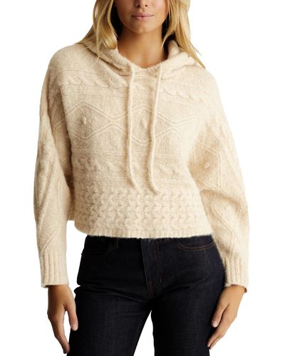 Frye Mixed-cable-knit Hooded Dolman-sleeve Sweater - Natural