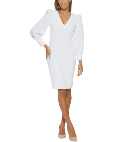 Calvin Klein V-neck Long-sleeved Scuba-crepe Sheath Dress - White