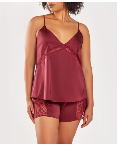 iCollection Plus Size Silky 2 Piece Camisole And Shorts Pajama Set - Red
