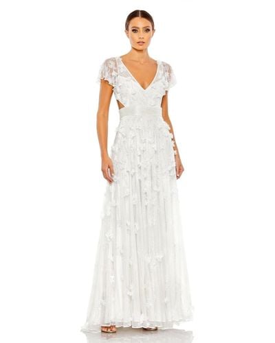Mac Duggal Embellished Lace Up Flowy Gown - White