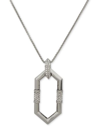 Karl Lagerfeld Pave Geometric Link 36" Adjustable Pendant Necklace - Metallic