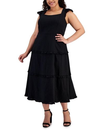 Anne Klein Plus Size Ruffle-trimmed Tiered Midi Dress - Black