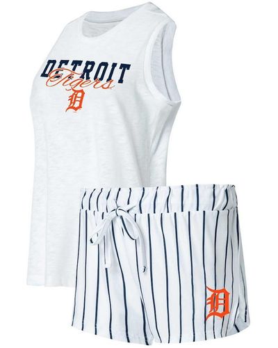 Concepts Sport Detroit Tigers Reel Pinstripe Tank Top And Shorts Sleep Set - White