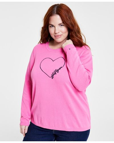 Tommy Hilfiger Plus Size Heart Outline Sweater - Pink