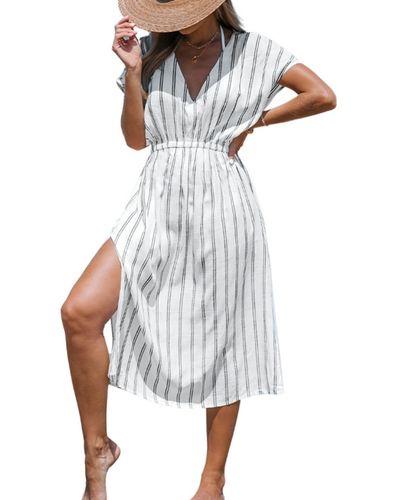 CUPSHE Striped Midi Cover-up Dress - White