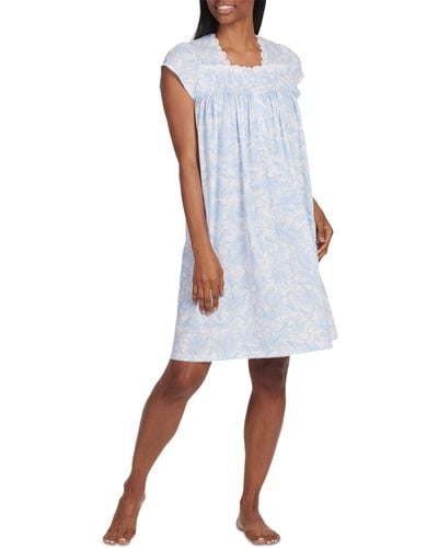 Miss Elaine Plus Size Paisley-print Short Nightgown - Blue