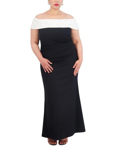 Eliza J Plus Size Embellished Off-the-shoulder Gown - Black