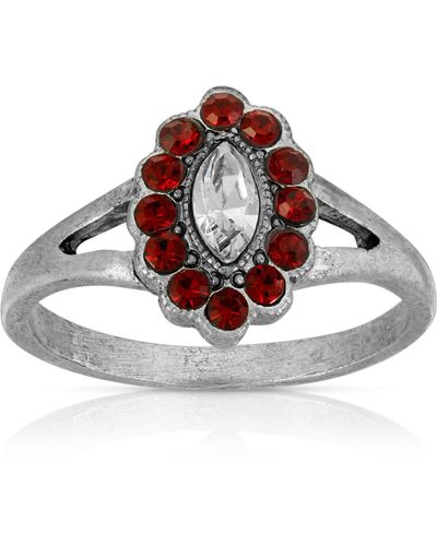 2028 Pewter Diamond Shaped Crystal Ring - Red