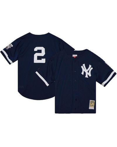 Mitchell & Ness Derek Jeter New York Yankees Cooperstown Collection Mesh Batting Practice Button-up Jersey - Blue