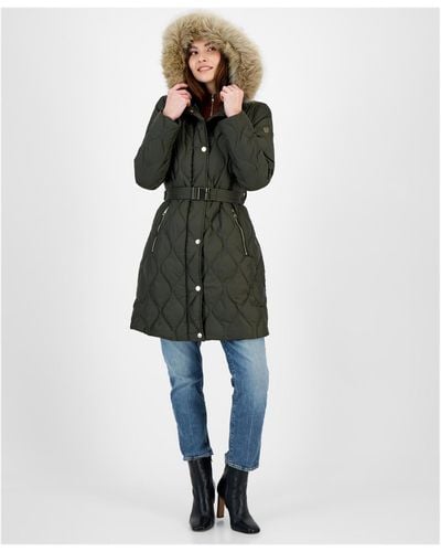 Michael Kors Quilted Faux-fur-trim Hooded Puffer Coat - Green