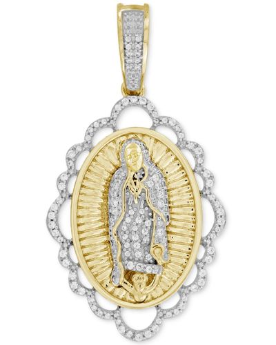 Macy's Diamond Our Lady Of Guadalupe Scalloped Medallion Pendant (1/5 Ct. T.w. - Metallic