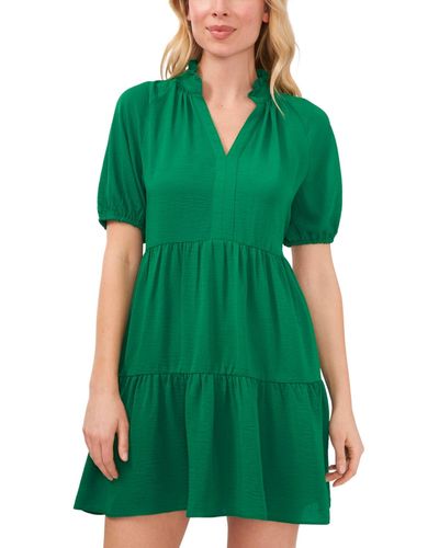 Cece Short Sleeve Tiered V-neck Baby Doll Dress - Green