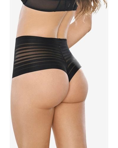 Leonisa Lace Stripe High-waisted Cheeky Hipster Panty - Black