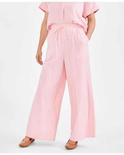 Style & Co. Petite Gauze Wide-leg Pull-on Pants - Pink