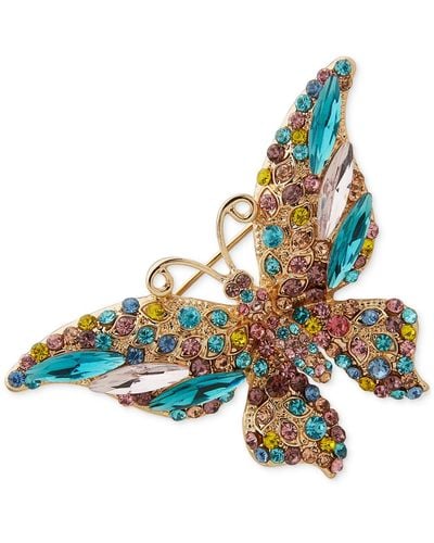 Anne Klein Gold-tone Color Crystal Flying Butterfly Pin - Multicolor
