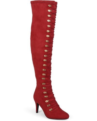 Journee Collection Trill Wide Calf Lace Up Boots - Red